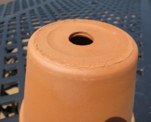 A properly sized drainage hole in a clay pot.